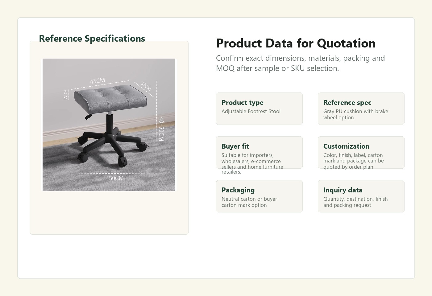 English specification visual for Adjustable Footrest Stool