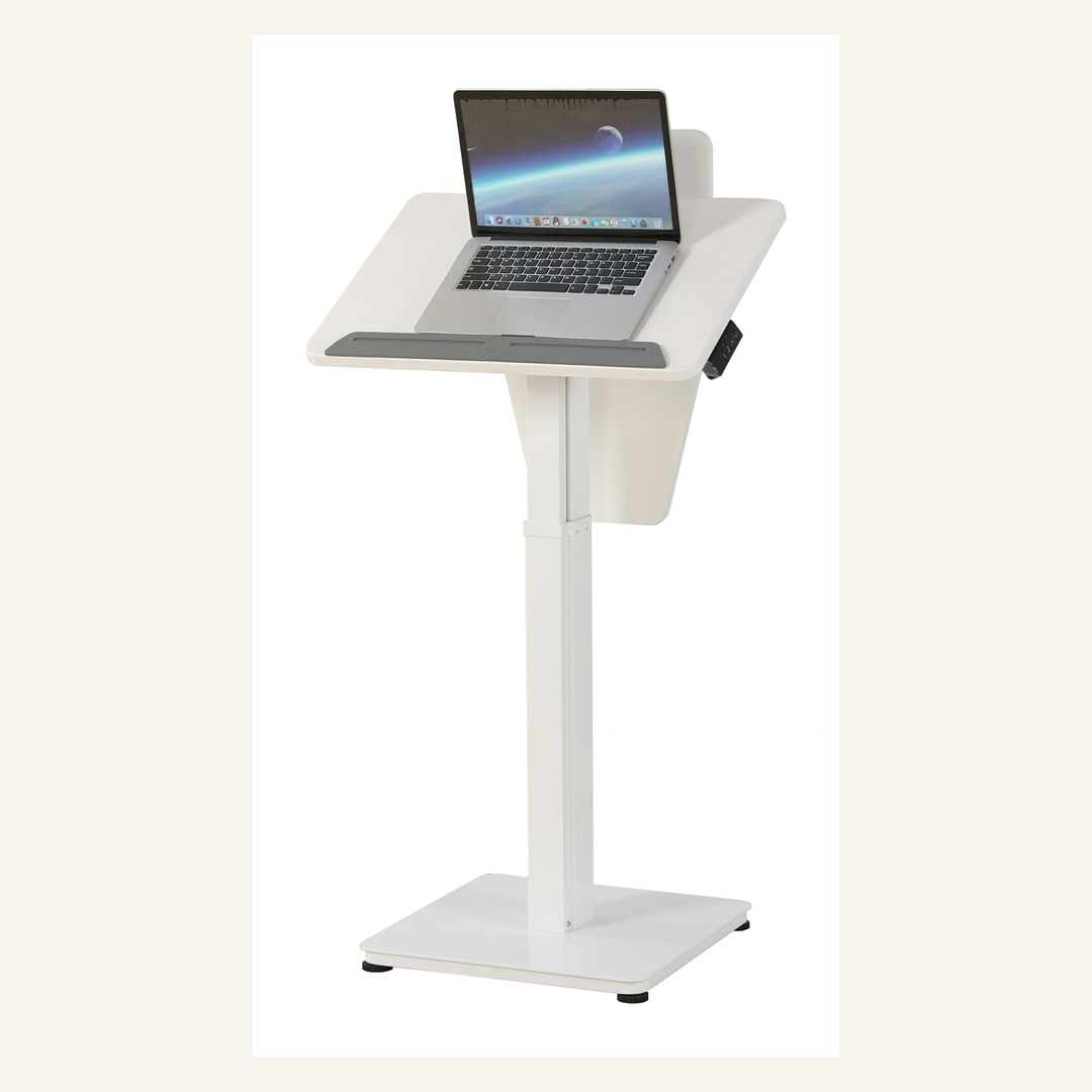 White Single Column Lift Desk