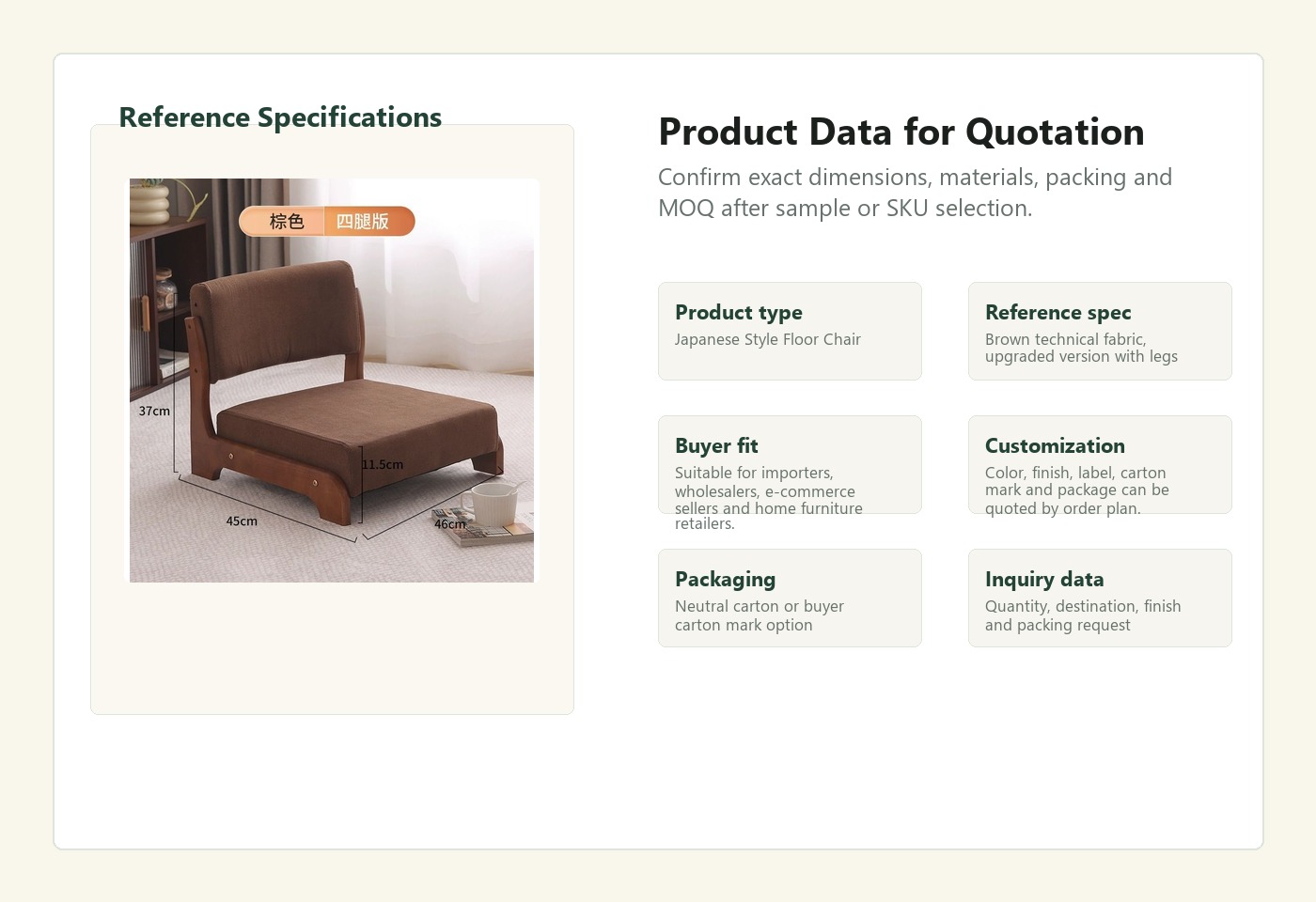 English specification visual for Japanese Style Floor Chair