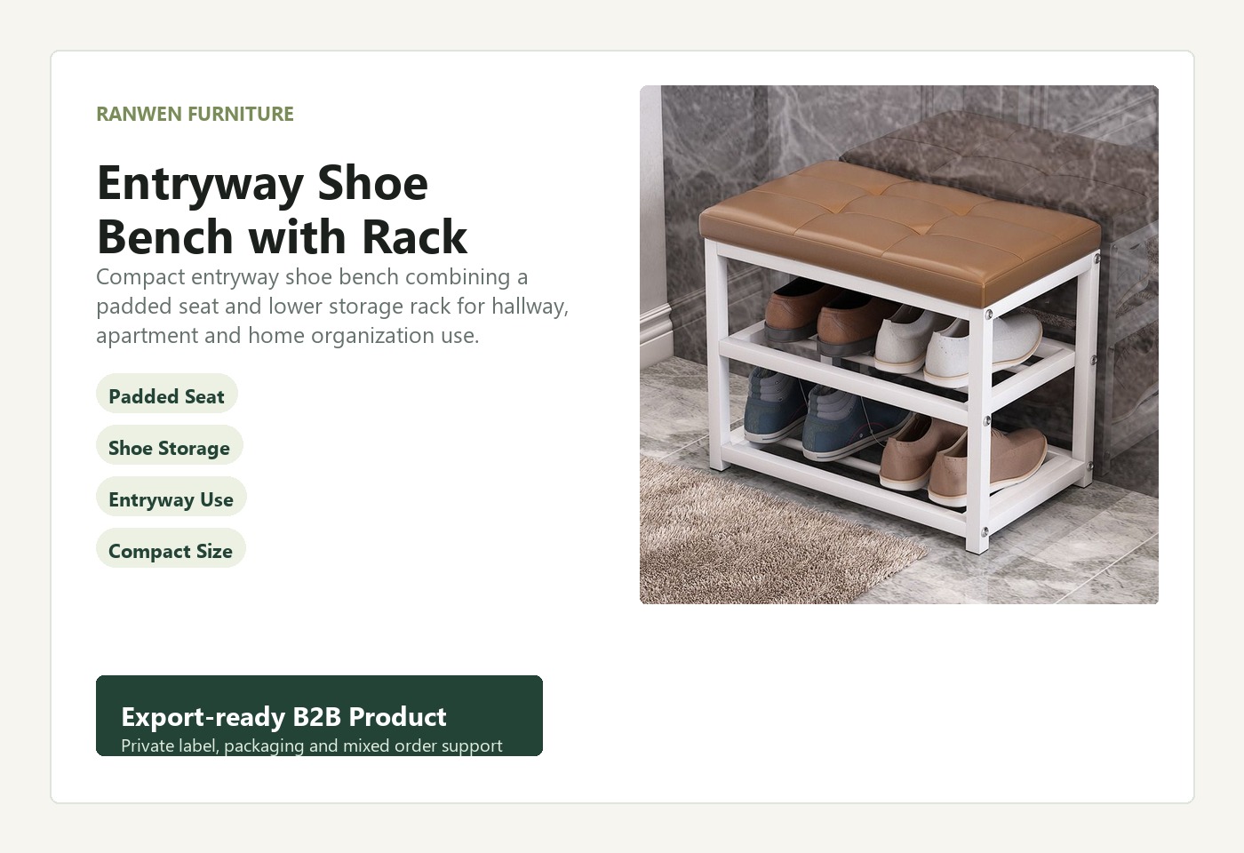 English B2B visual for Entryway Shoe Bench with Rack